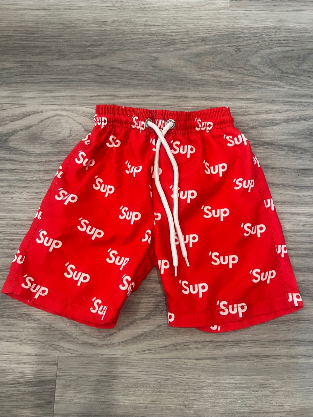 Kids Red 'Sup Graphic Swim Trunks